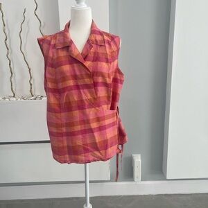 Worthington Pink and Orange Plaid Sleeveless Top